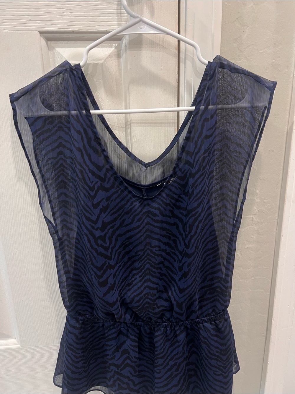 Express Navy Zebra-Print Sheer Tank Top